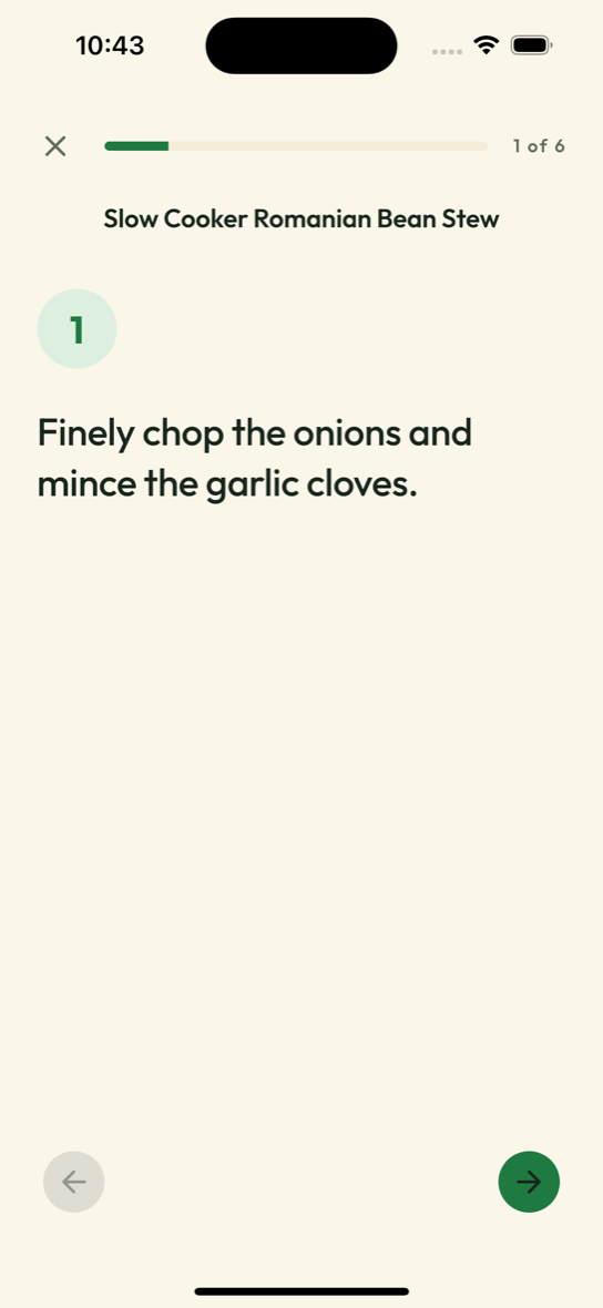 Step-by-step cooking mode