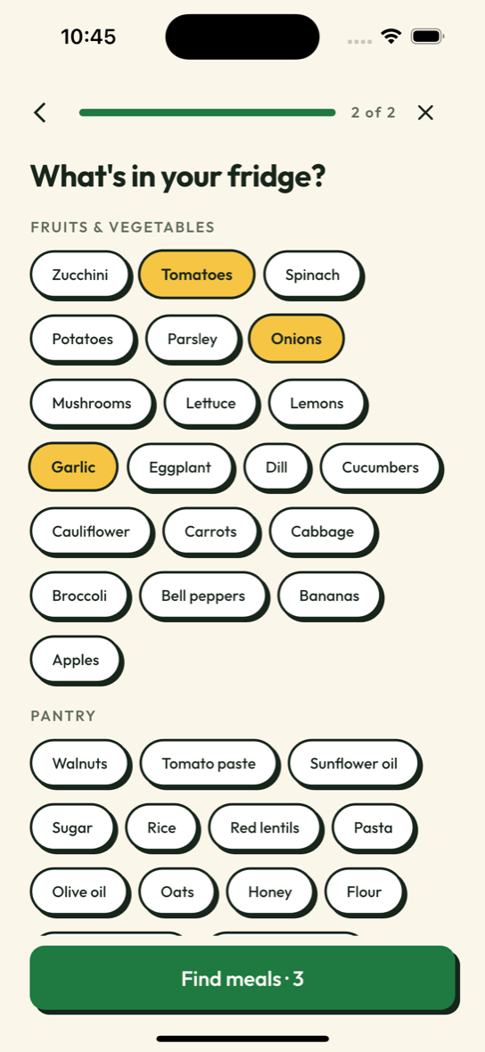 Selecting fridge ingredients