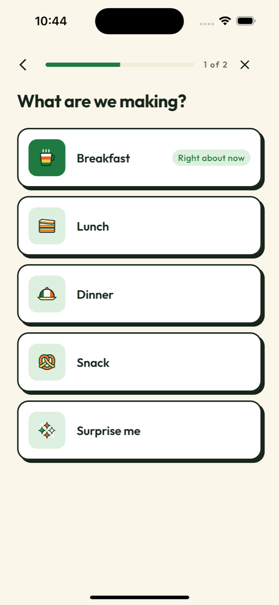 Choosing a meal type
