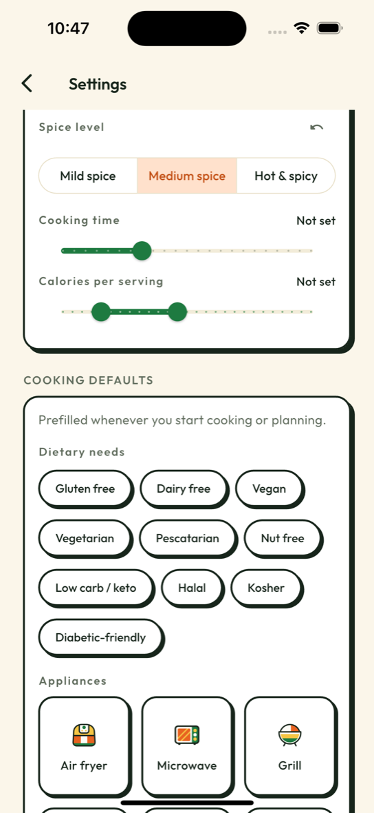 Editable taste profile